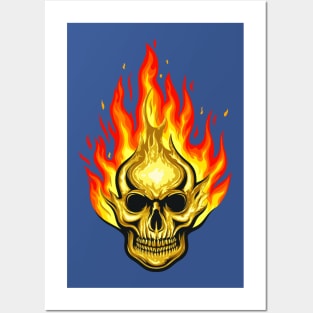 human skull fire Posters and Art